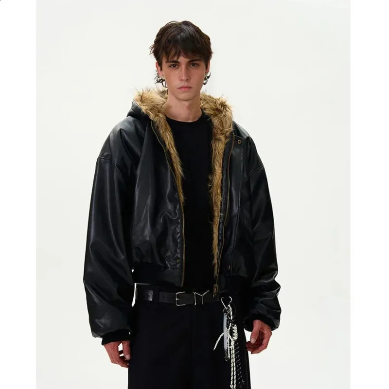 OIMG Faux Cotton Coats Trendy Vintage Casual Reversible Coat Fur Integrated Hooded Silhouette Jacket 250107