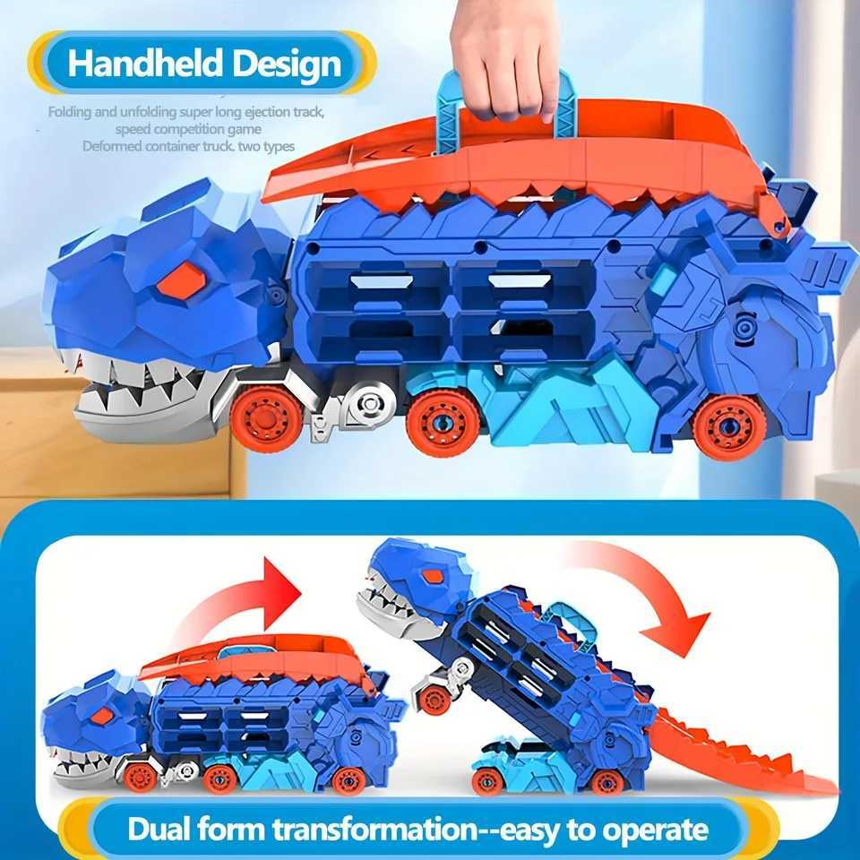 Dinosaur Transporter Truck Toys Foldable Track Alloy Transforming Christmas Decorations with Alloy Car Toy Gift for Kids Toddle X250114