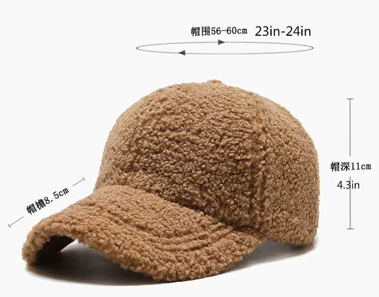 Big Head Solid Artificial Cashmere Baseball C Womens Winter Hat Warm C Plush Baseball C Outdoor Dad Hat W250113