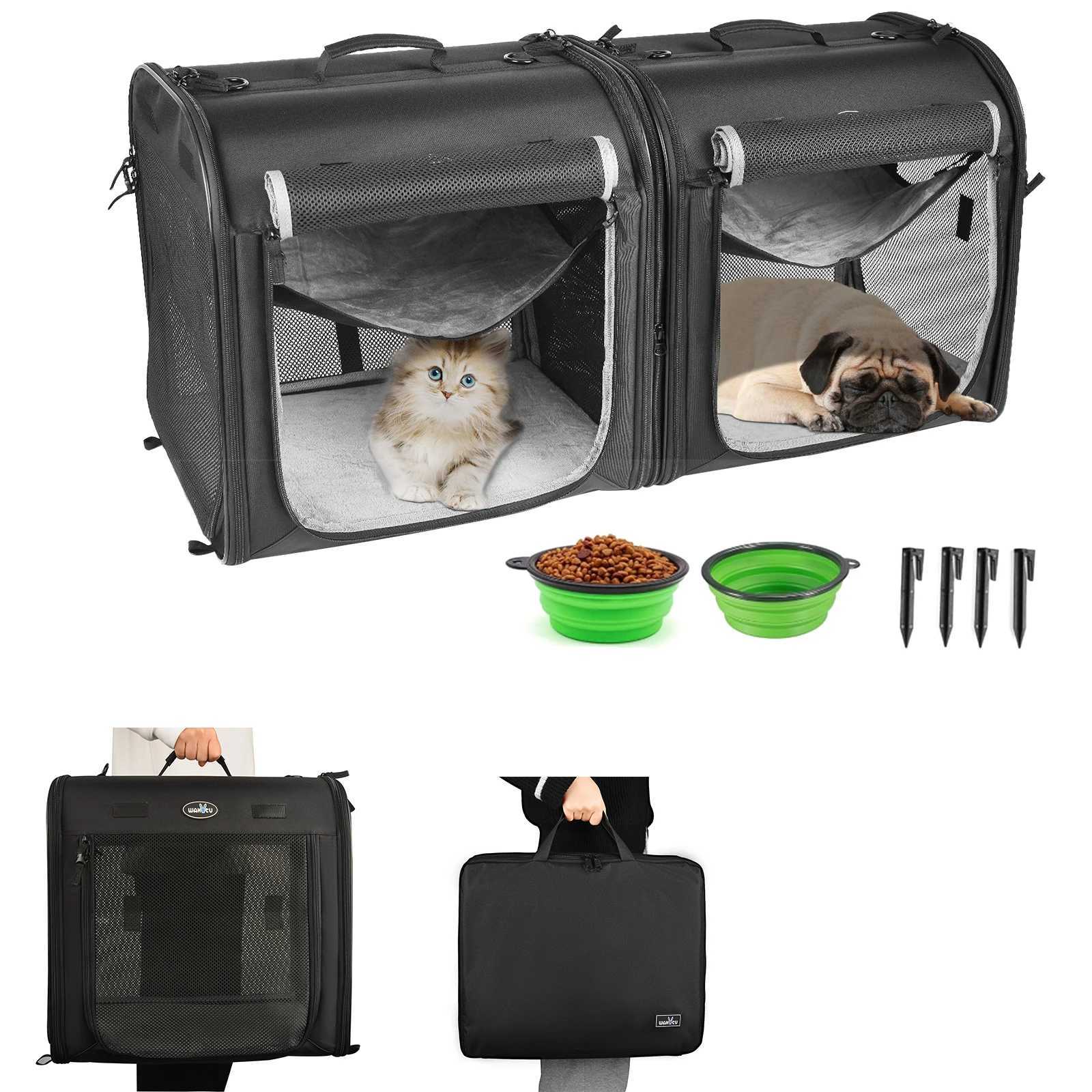 Wakytu Portable Pet Carrier for 2 Cats Small Dogs Double Cat Crate Set with Portable Carry Bag Car Travel Indoor Cat HouseXJ250113