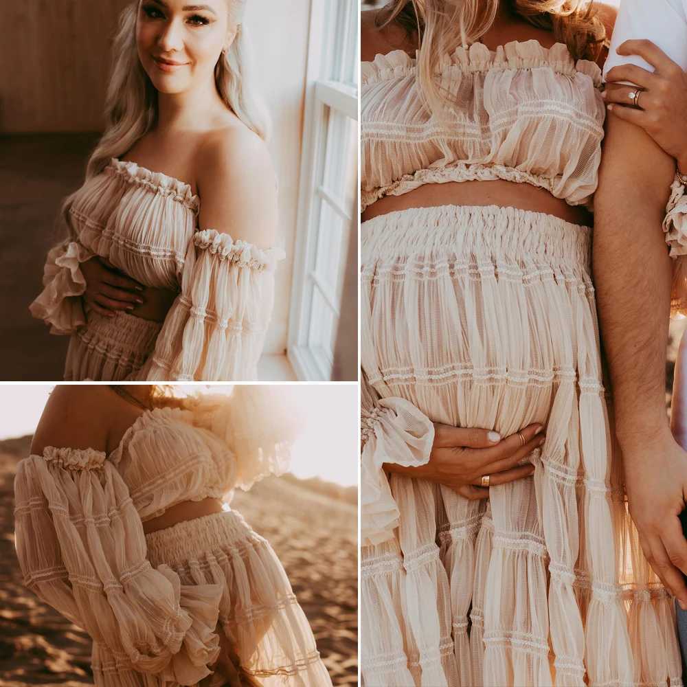 Pregnant womens clothing photo shoot pleated chiffon sexy off shoulder top pleated edge split style dress photo shoot womens photography dress W250113