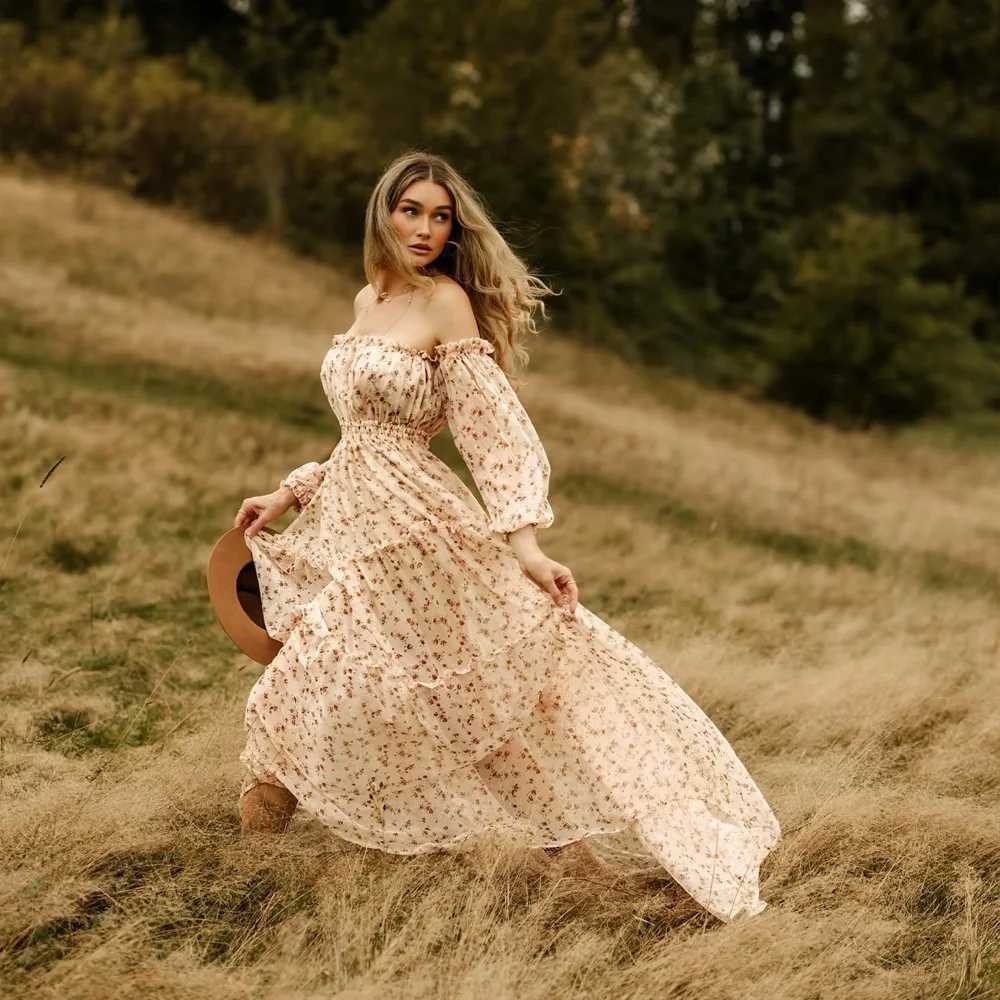 Cute maternity dress floral chiffon single shoulder dress elegant maternity dress Photosoot womens photography dress W250113