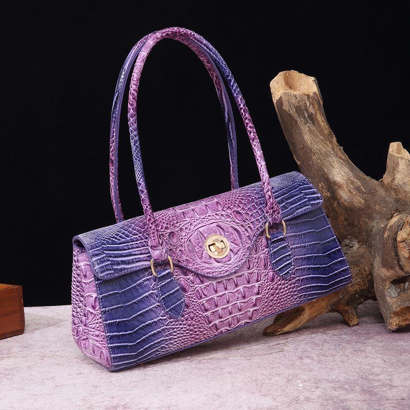 Retro Portable Armpit Baguette Women's Bag Crocodile Pattern Brahmin
