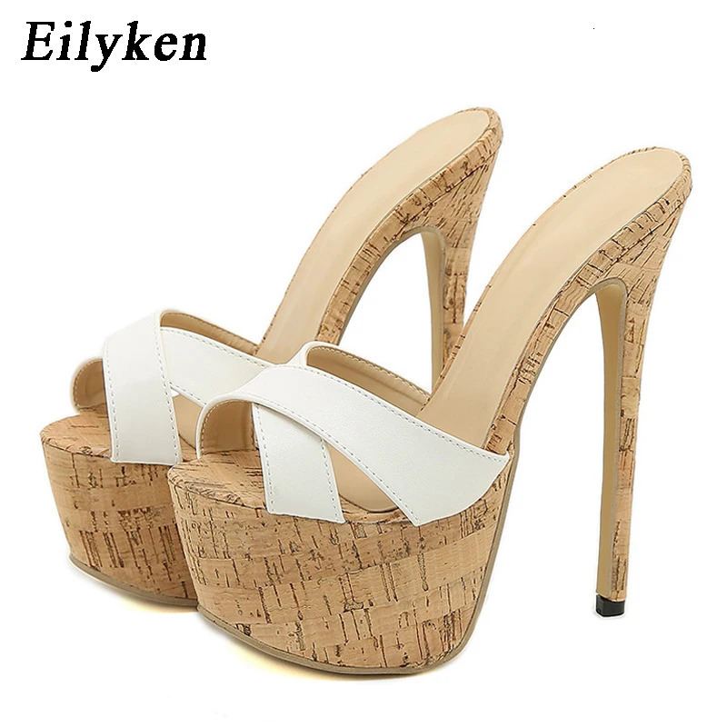 Eilyken Sexy Super High Heels Slippers Sandals Women PU Leather Party Shoes Fashion Platform Peep Toe Slip On Mules 250113