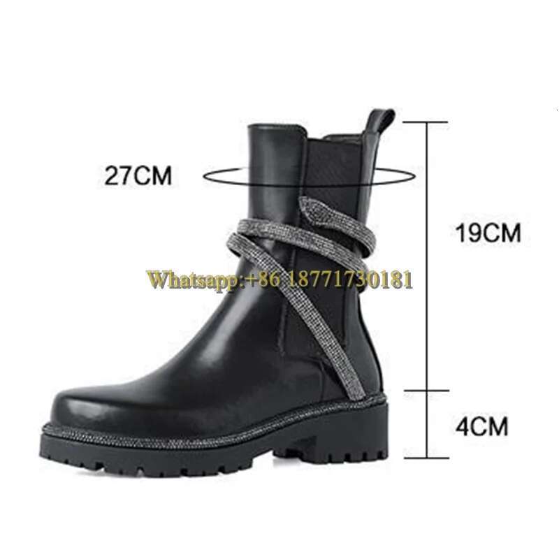 Black Snake-Shaped Winding Thick-Soled Ankle Woman Winter 2025 White Round Toe Slip-On British Style Boots for Women