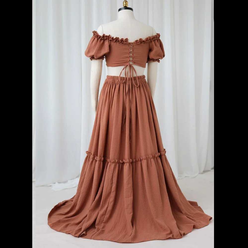 Bohemian maternity dress soft cotton short sleeved shoulder strap two-piece Bohemian photo shoot maternity dress W250113