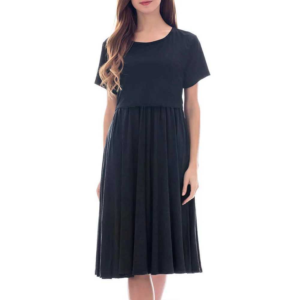 2024 Summer Womens Care Dress Summer Short Sleeve Patch Work Pregnant Women Breastfeeding Knee Length Dress W250113