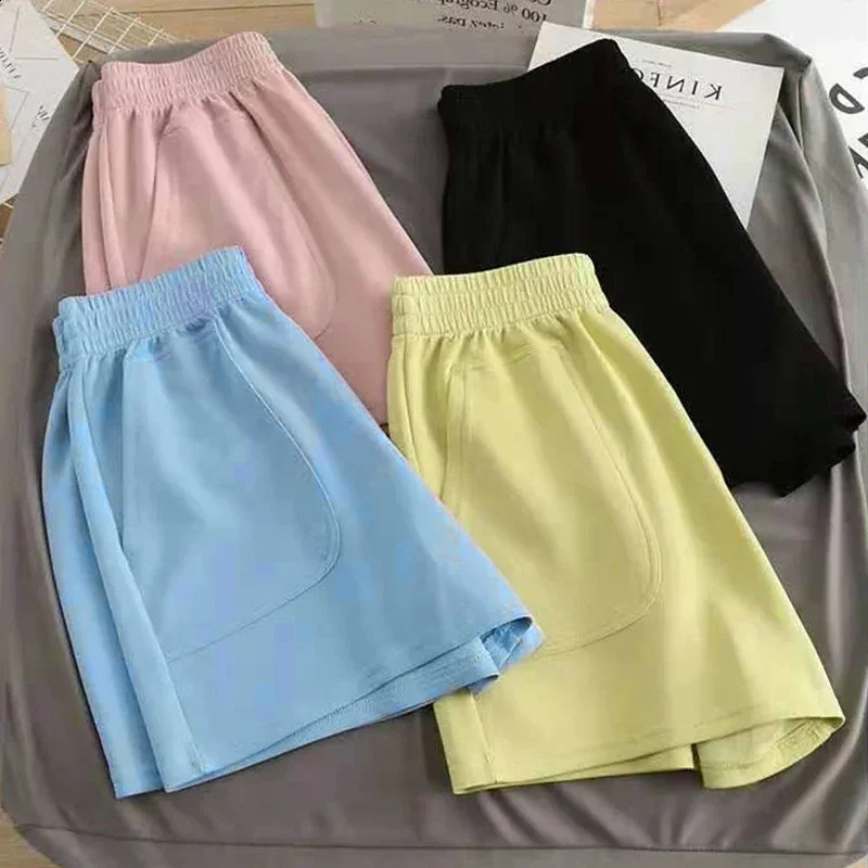 Womens Shorts with Pocket Summer Solid Color High Waist Pants Casual Loose Sports Elastic Girls Cycling 250107