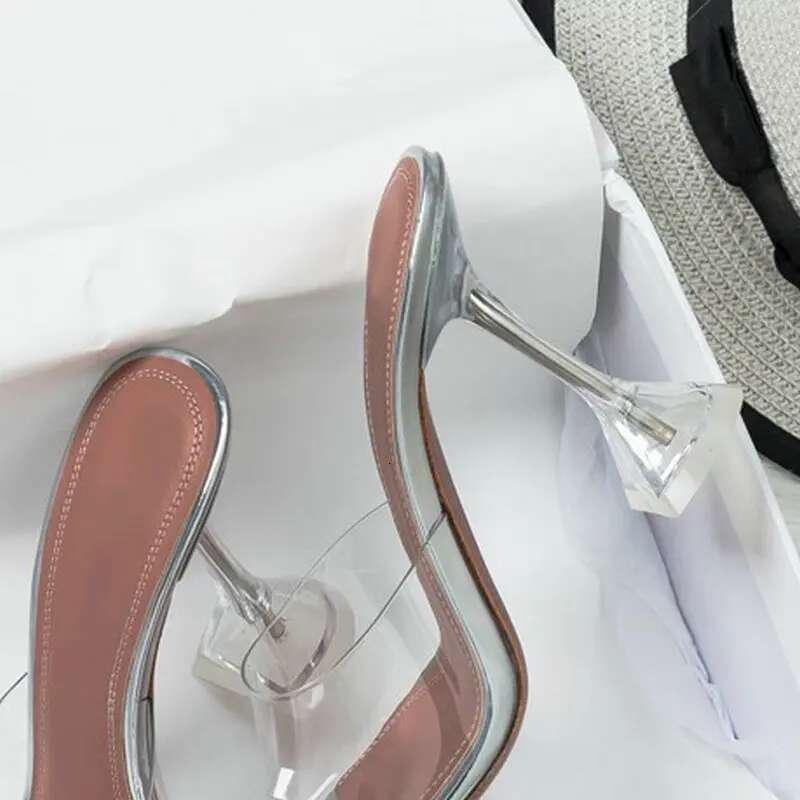 2024 PVC Jelly Crystal Pointed Toed High Heels Women Transparent Heel Sandals Slippers 10Cm Big Size