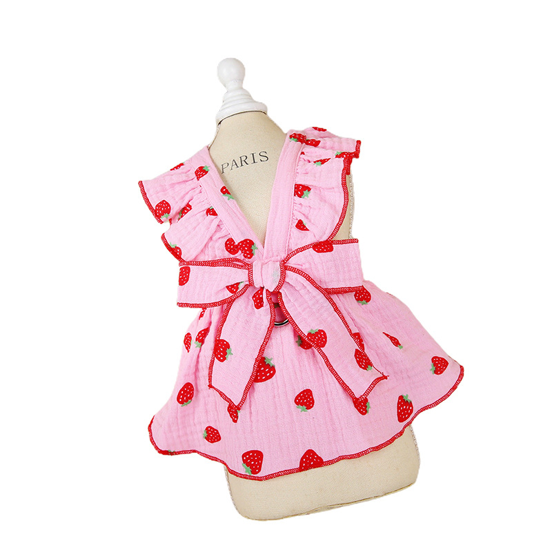Dog clothes small dog strawberry princess dress Cat Teddy can traction summer thin cute dress wholesale 2025