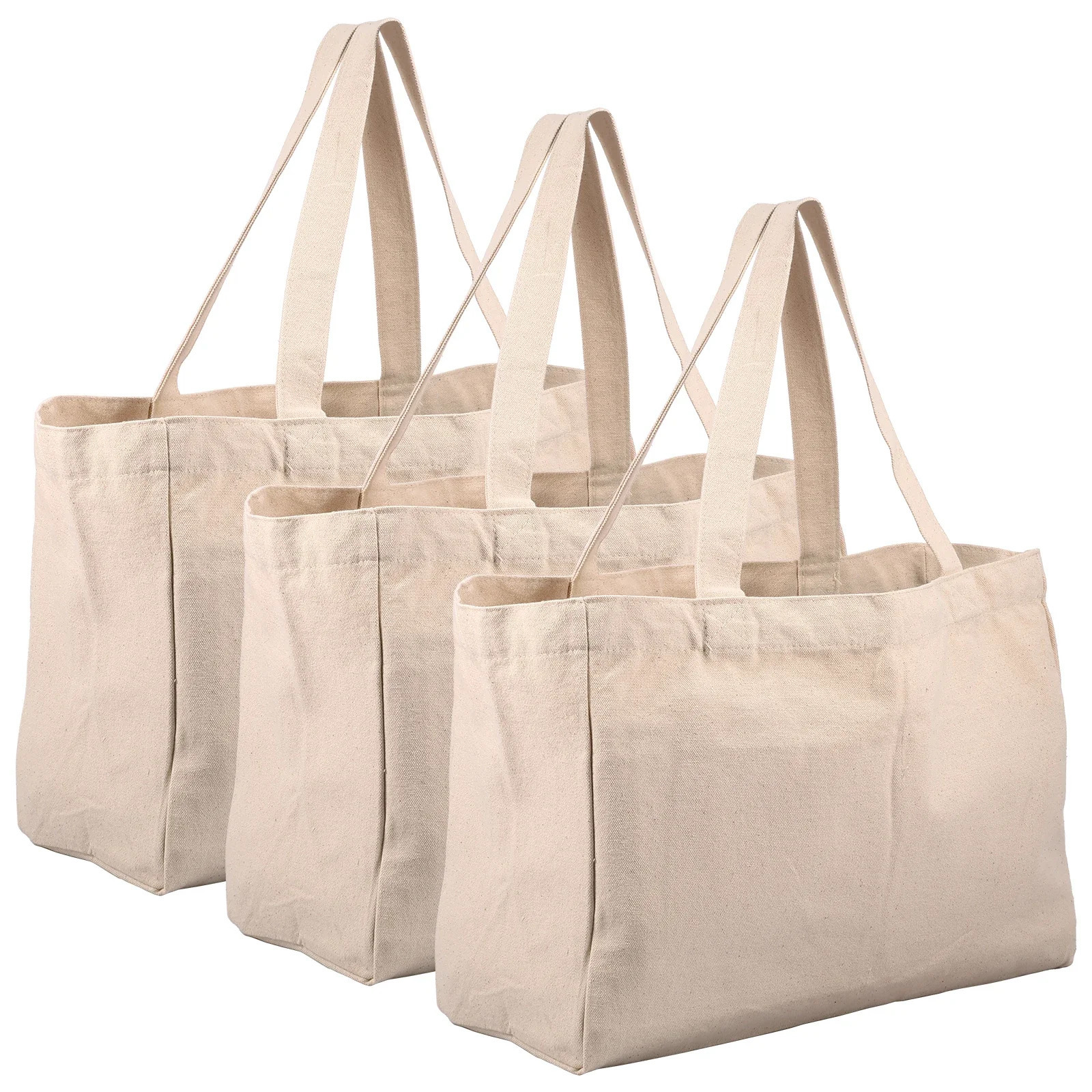 3Pcs Canvas Grocery Bag Large Capacity Grocery Shopping Bags Heavy Duty Reusable Grocery Tote Bags with 6 Inner Pockets250114ww