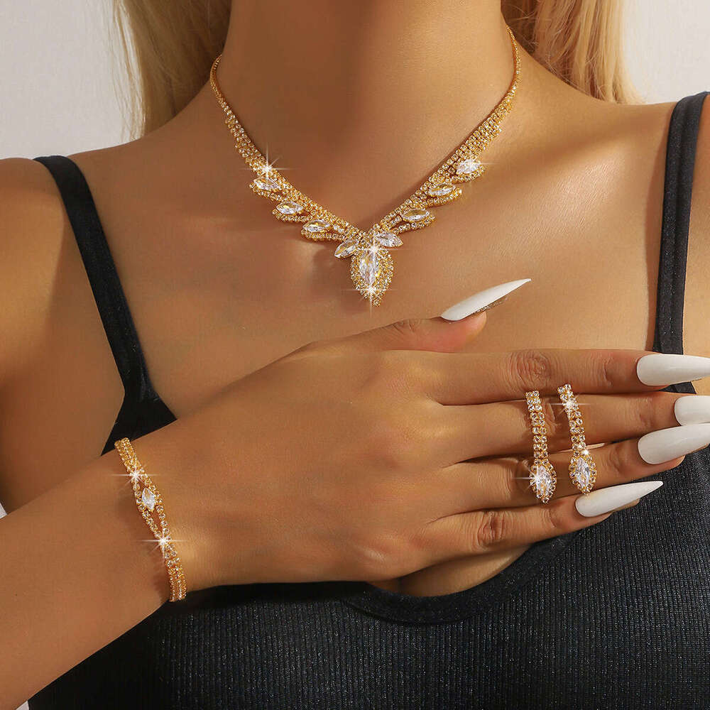 Hot selg jewelry, glass zircon wedding party necklace, earring set, formal dress, dinner party, collarbone necklace