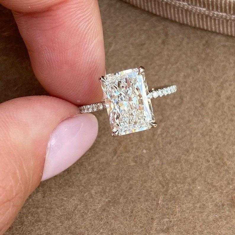 D Colorless Radiant Cut Moissanite Engagement Ring Solid 14K 18K White Gold 3.0CT