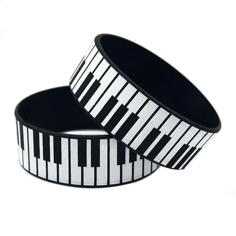 25 Pcs Printed Piano Keys Silicone Bracelet 1 Inch Wide Music Concert Gift Wristband 250107