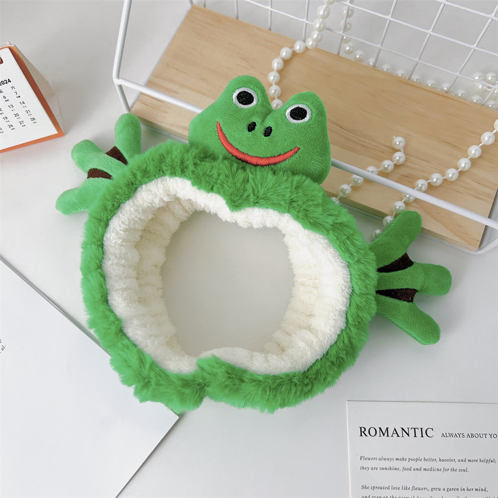 Cute Wave Little Frog Hair Band Household Wash Face Apply facial mask Funny Hair Band Plush Cartoon Animal Hair Band Female