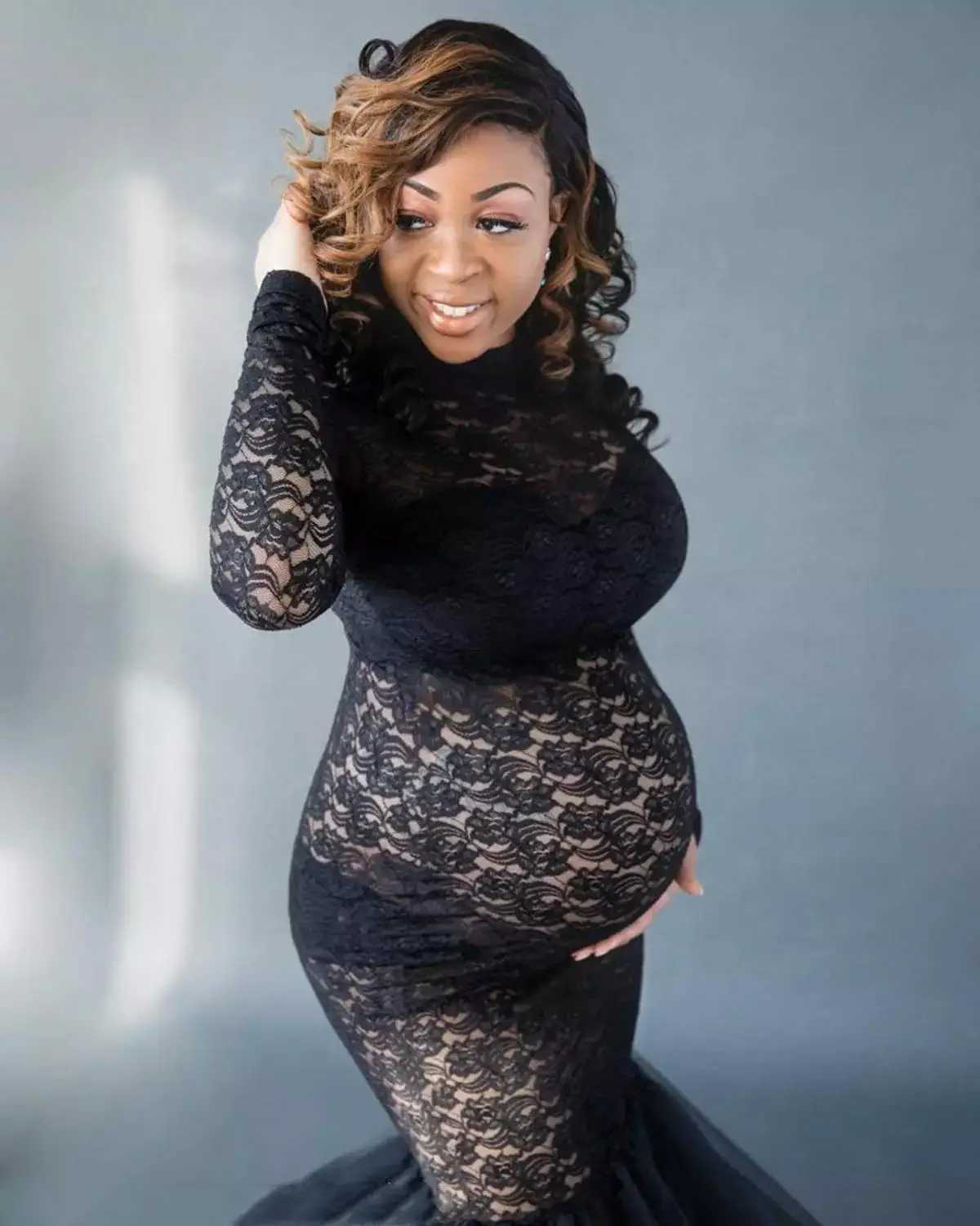 Maxi Pregnant Dress Photo Shooting Pregnant Long Sleeve Black Lace Turtle Neck Photo Dress Pregnant Dress W250113