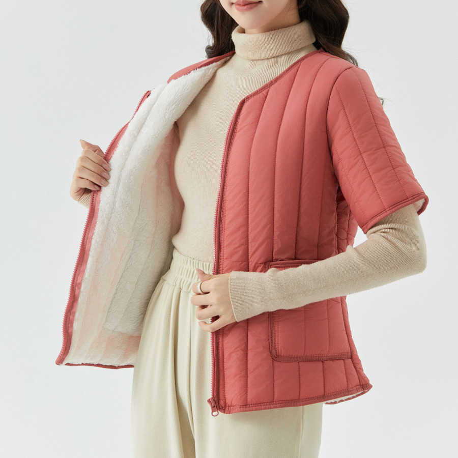Womens New Zipper Thickened Warm Cotton Inner Tank Womens Home Cotton Clothes Cotton Clothes With Plush Short Sleeve Women Jackets Coat 241209