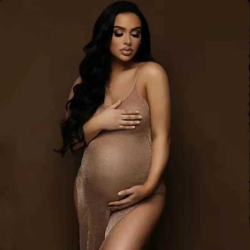 Sexy transparent V-neck maternity photography prop dress double-layer backless clothing maternity photo shoot baby shower dress W250113