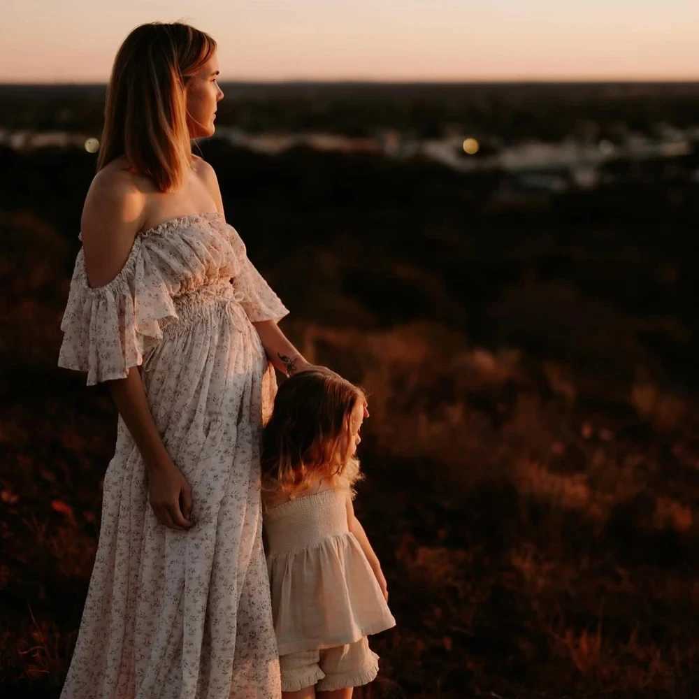 Bohemian Pregnant Dress Elegant Flower Chiffon Two Piece Set for Women Pregnant Photoshoot Baby Shower Set W250113