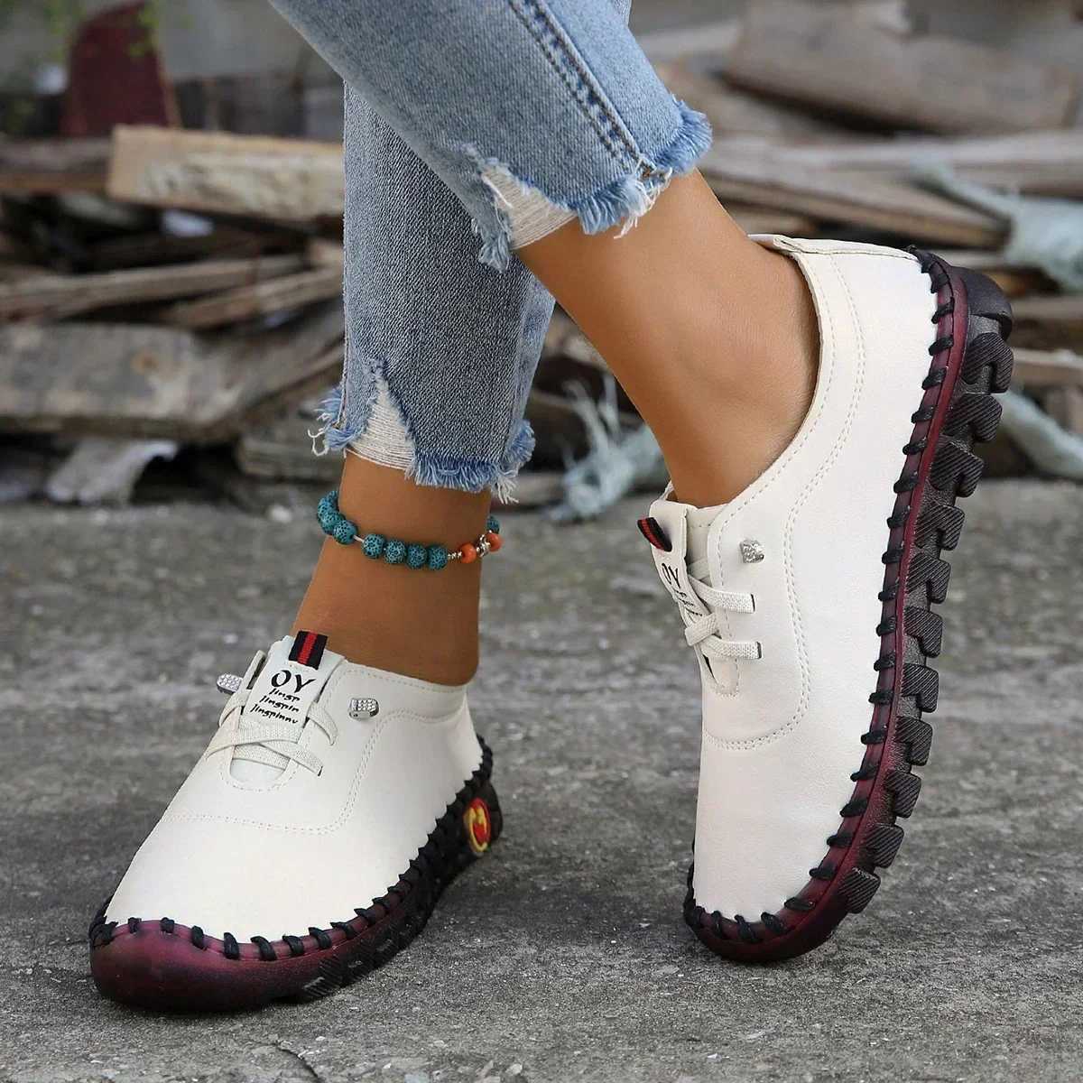 Platform Sneakers Women Shoes Loafers Lace Up Leather Flat Slip- 2023 New Autumn Casual Mom Shoe Mujer Zapatos Chaussure FemmeXJ250113