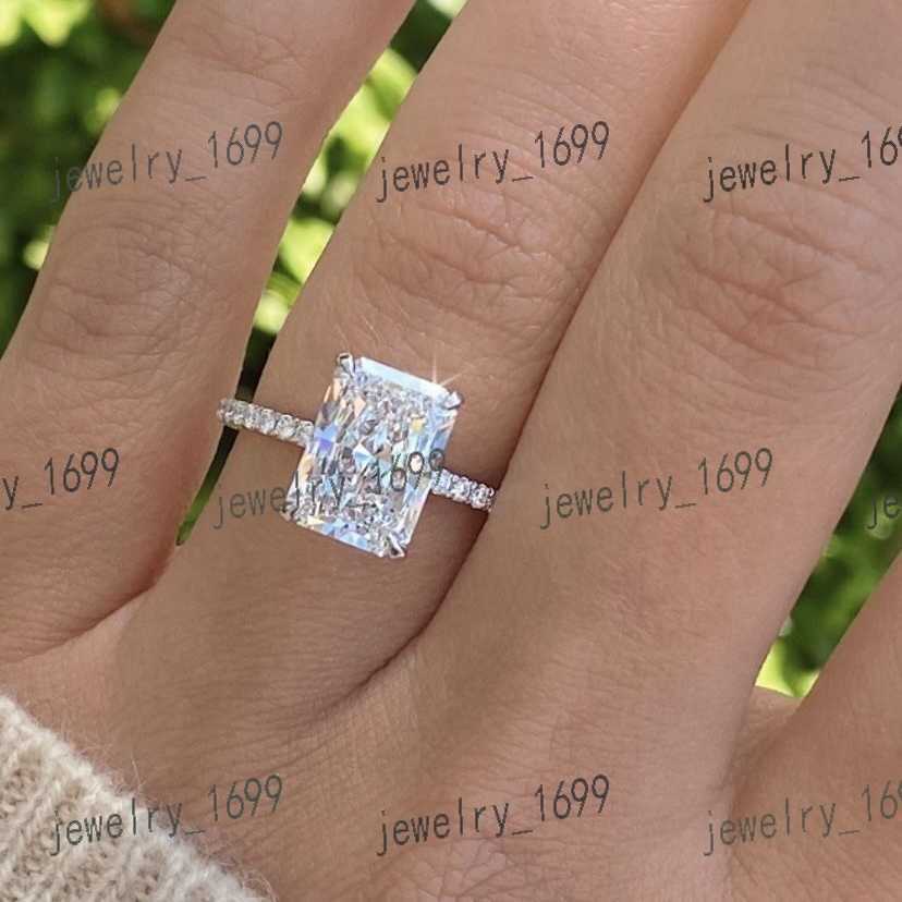 D Colorless Radiant Cut Moissanite Engagement Ring Solid 14K 18K White Gold 3.0CT