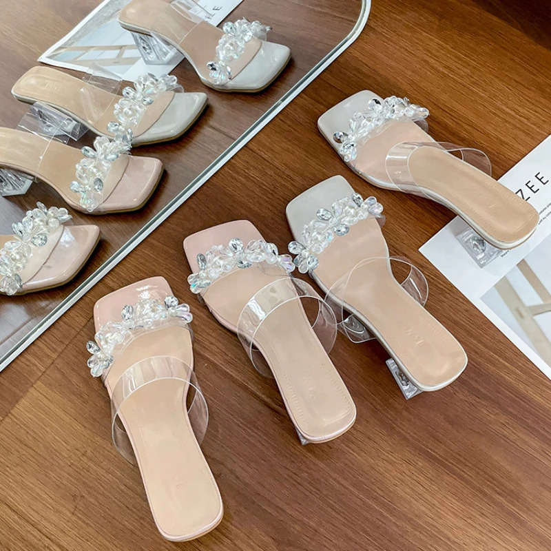 Women Fashion Shiny Crystal High Heels Sandals Women Summer Transparent Pvc Heeled Pumps Ladies Party Slippers Plus Size 42 250113