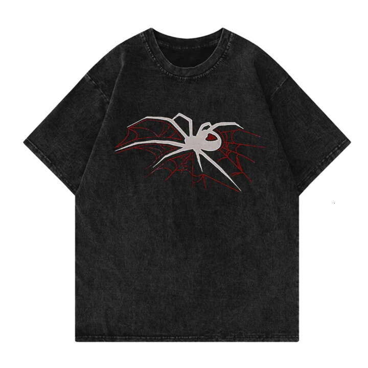 Street casual hip-hop punk style men's spider print washed summer trendy T-shirt