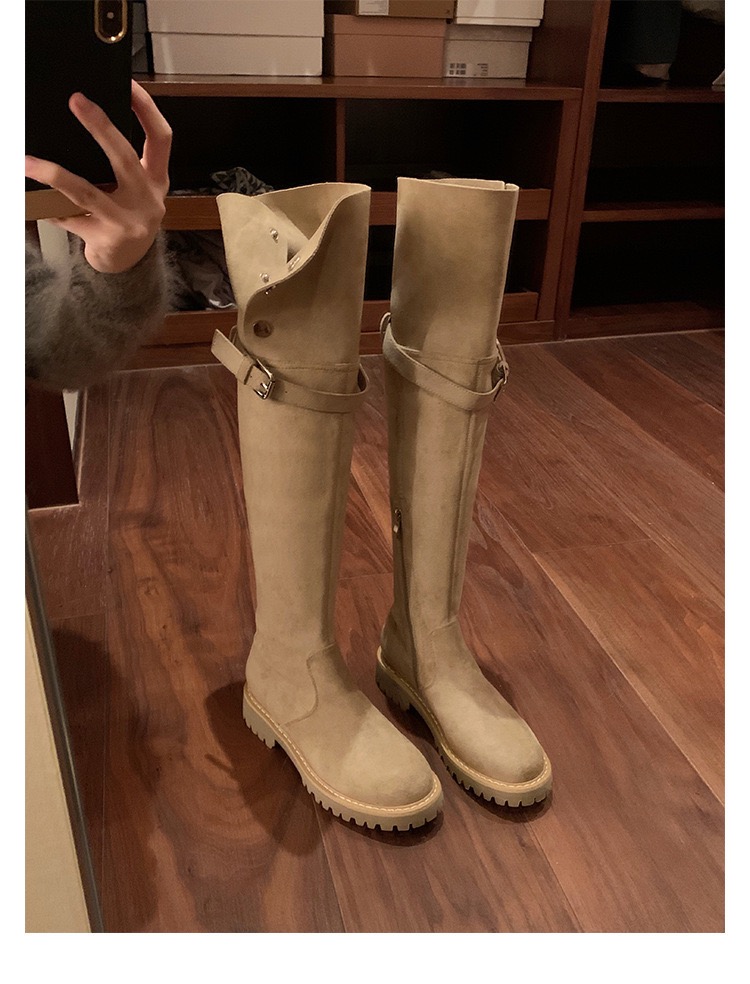 Winter Black New Lamb Wool Over The Knee Woman Round Toe New Slip On Tube Warming Fur Long Thigh Boots 1a26