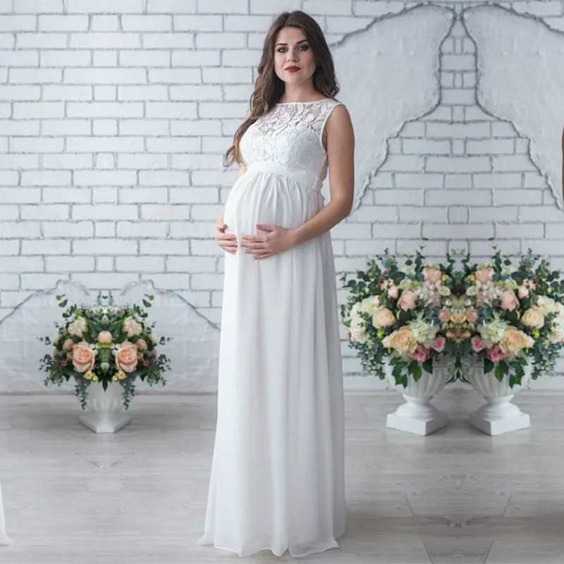 Lace maternity long dress womens casual long sleeved O-neck hollow evening Par long maternity dress DS19 W250113