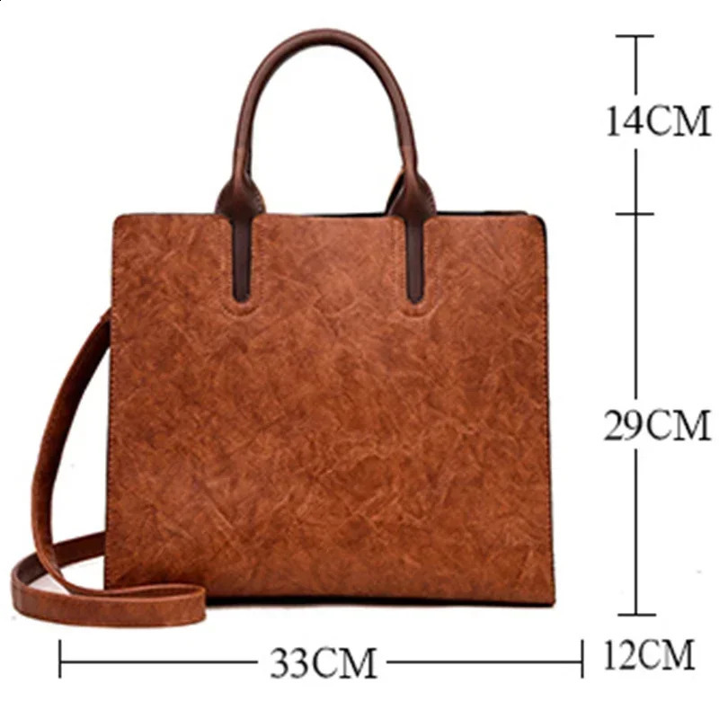 Vintage OIL SKIN Leather Big Casual Tote women bags High Quality Womens Handbags Shoulder Crossbody Bag Messenger Bags sac 250106