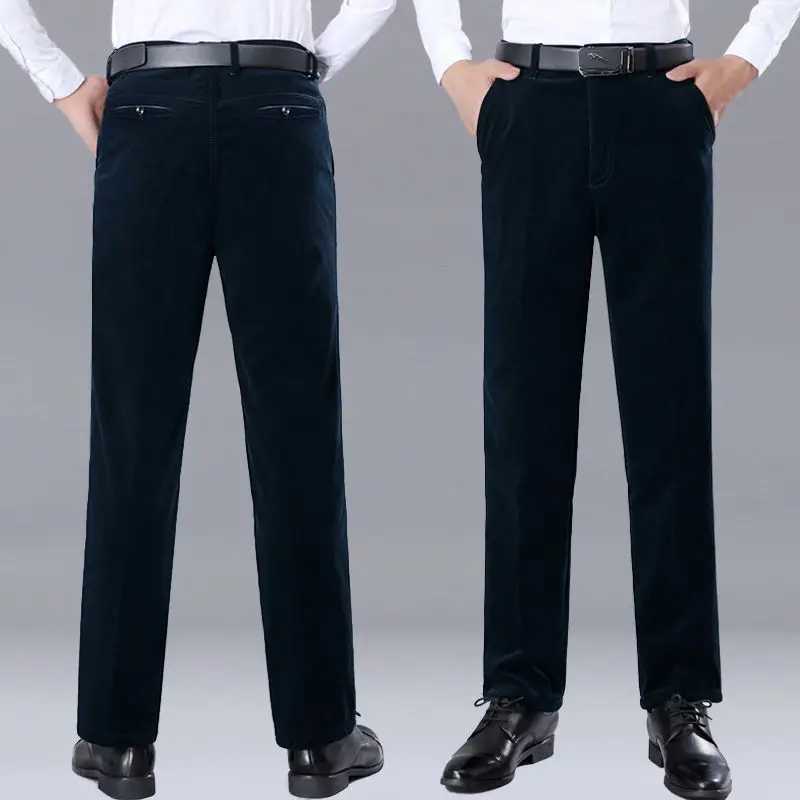 Autumn Winter Luxury Clothing Warm Corduroy Pants Men Flce Brushed Work Designer Straight Middle Aged Elderly Velvet Trousers X250113