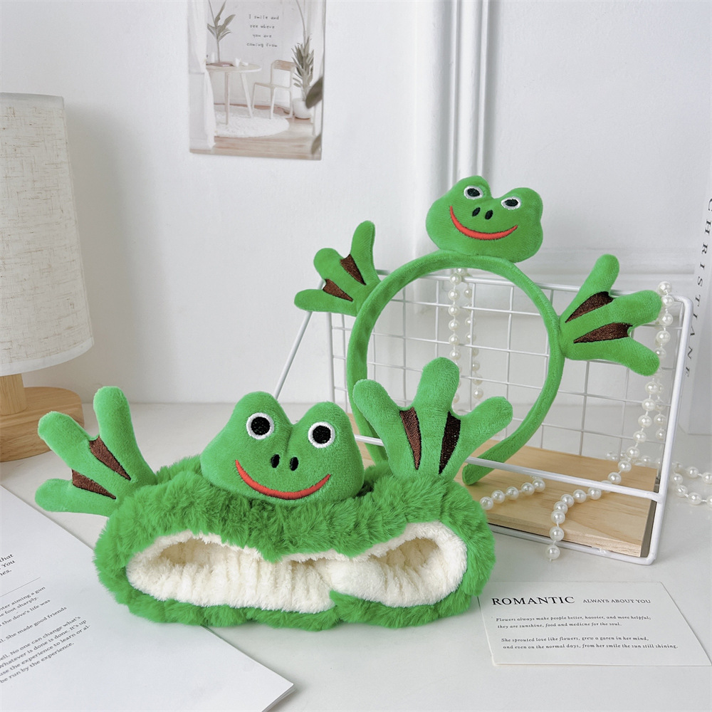Cute Wave Little Frog Hair Band Household Wash Face Apply facial mask Funny Hair Band Plush Cartoon Animal Hair Band Female