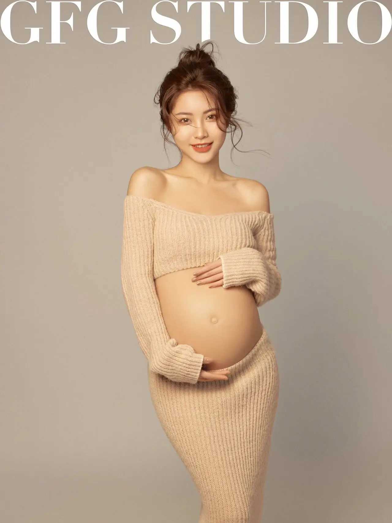 Womens Photography Props Pregnant Dress Knitted Khaki Top Skirt 2-piece Set Casual Photography Clothing W250113