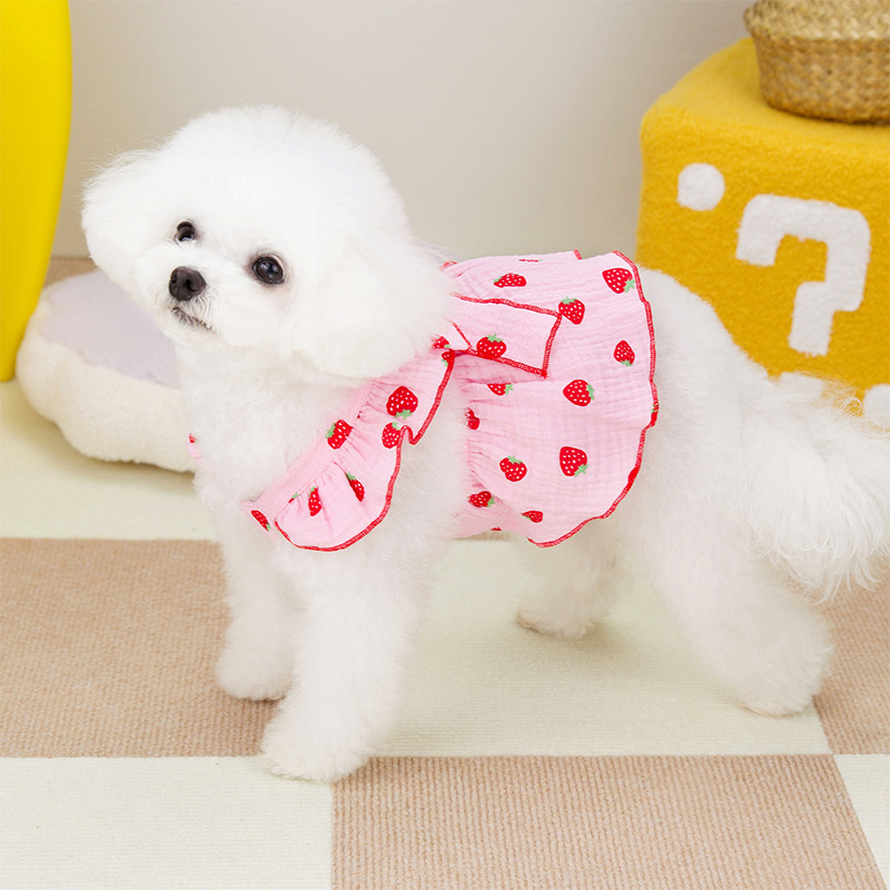 Dog clothes small dog strawberry princess dress Cat Teddy can traction summer thin cute dress wholesale 2025