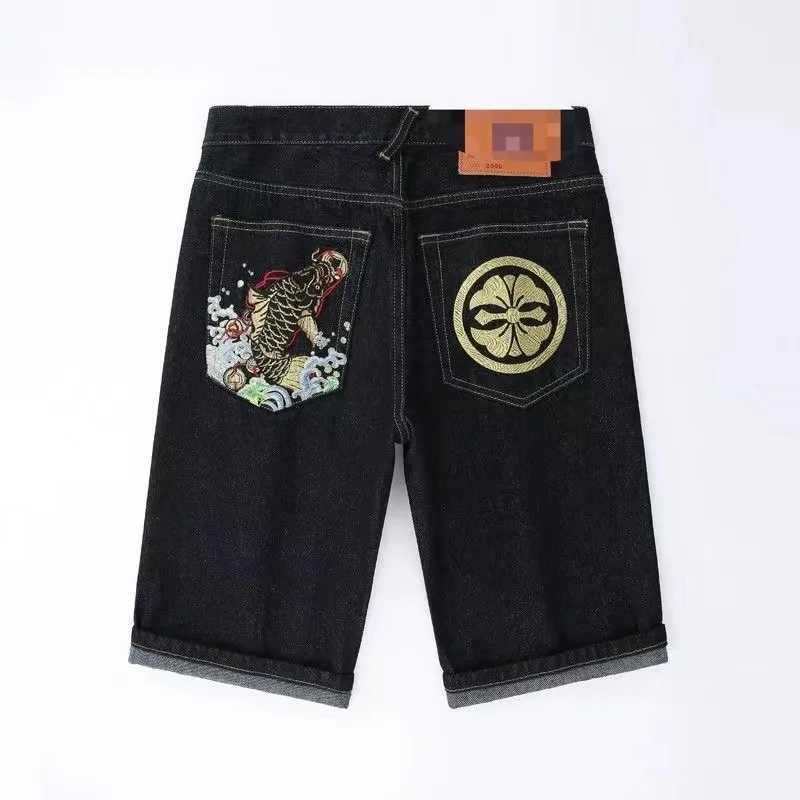 2024 Fukushen Shorts New Hip-Hop American High Street Retro Harajuku Style Fashion Loose Printed Denim Straight Five-Leg PantsXJ250114