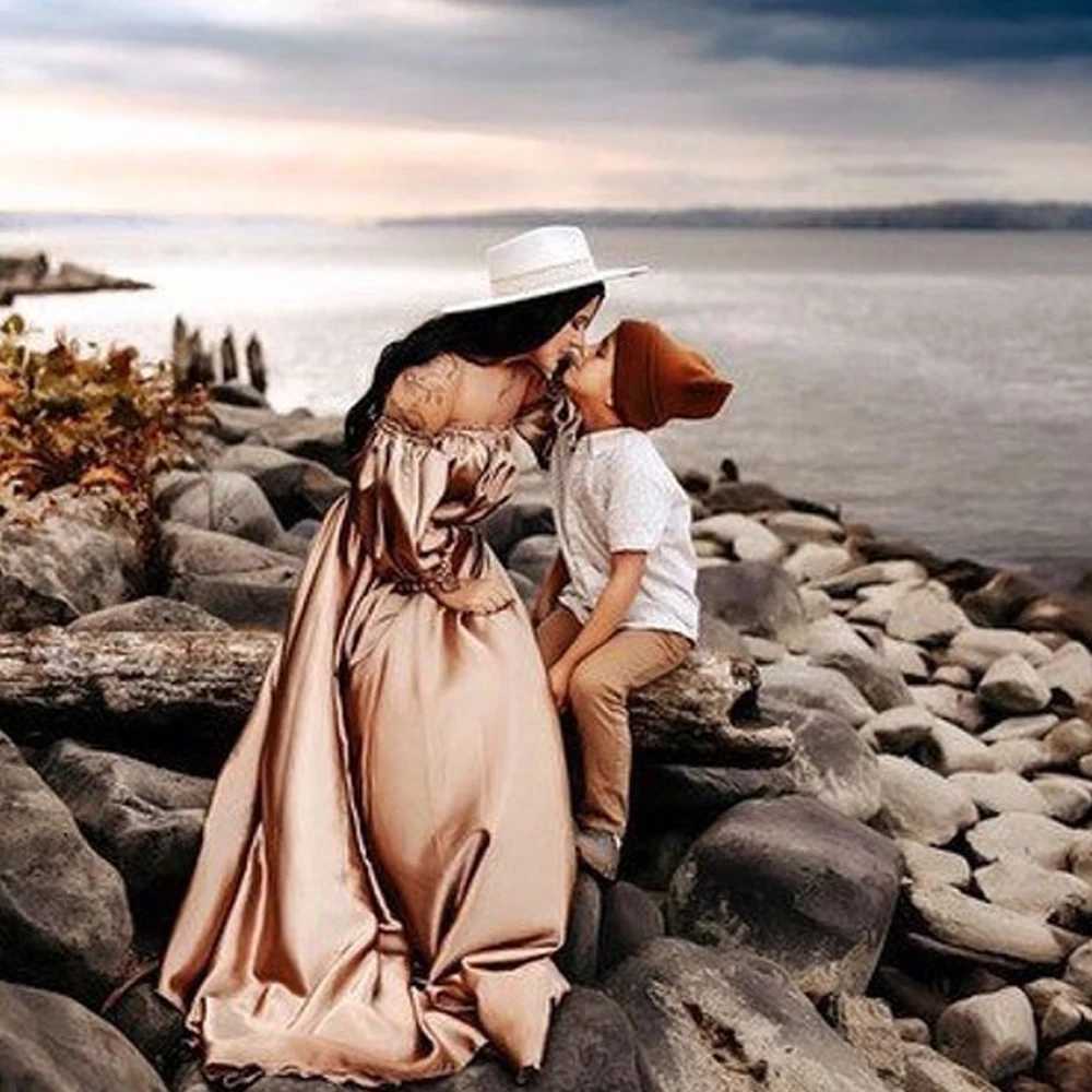 Womens elegant satin chiffon bohemian loose maternity dress photo shoot bohemian maternity dress W250113