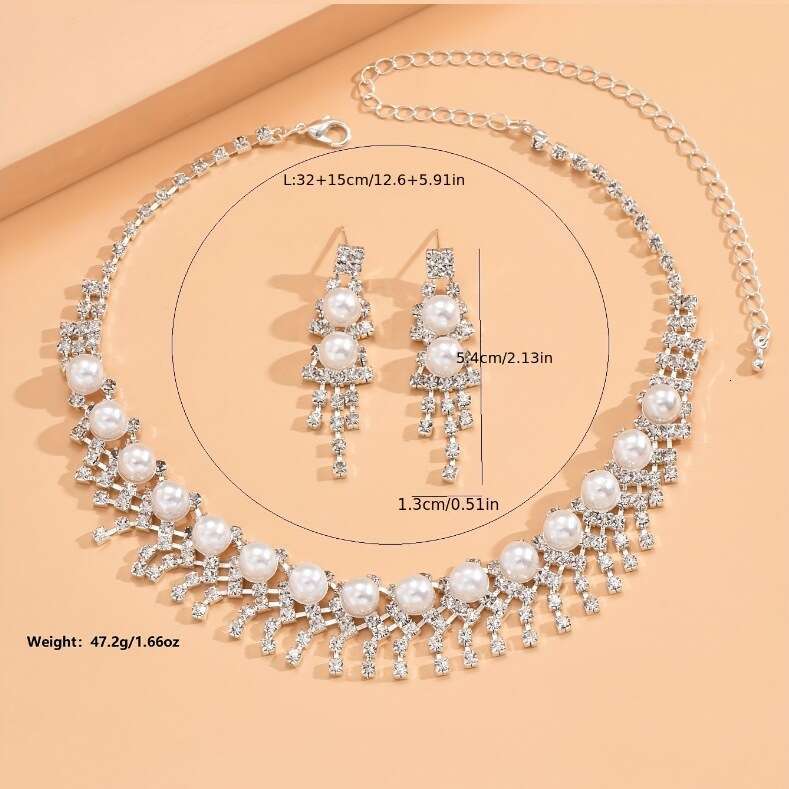 Bridal jewelry fashionable claw rhie necklace, earring set, women's dinner dress, versatile collarbone chain