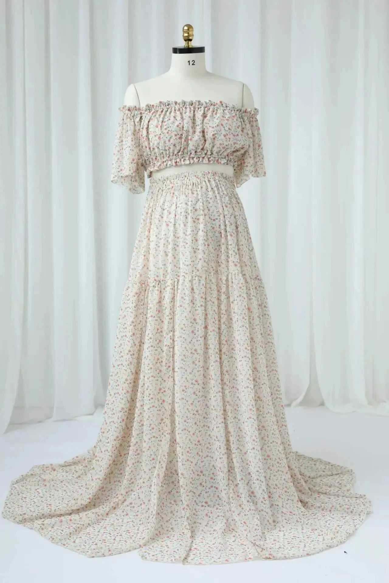 Bohemian Pregnant Dress Elegant Flower Chiffon Two Piece Set for Women Pregnant Photoshoot Baby Shower Set W250113