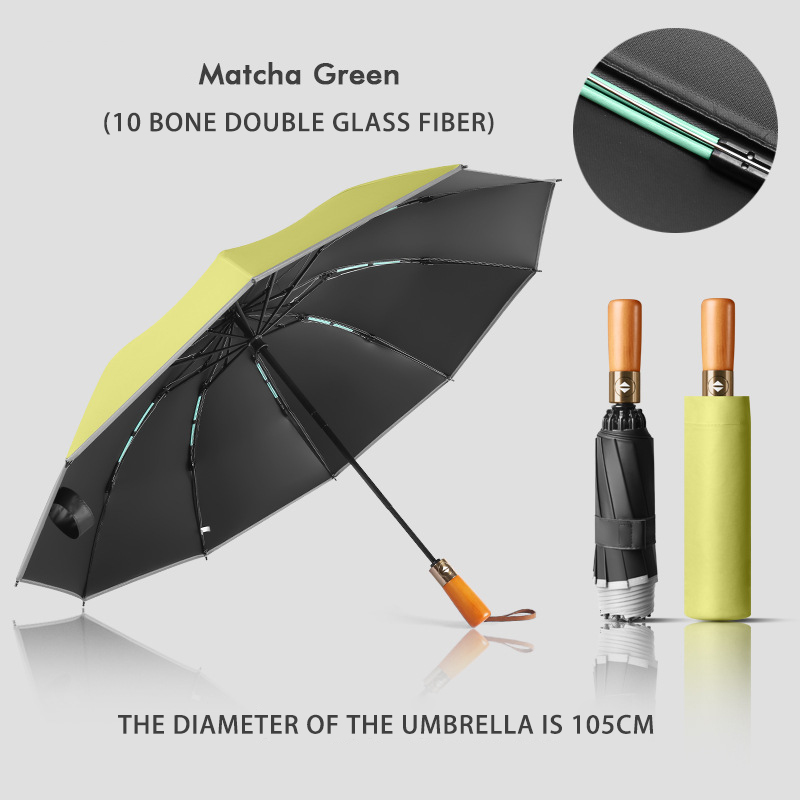 Reflective Stripes Large Folding Umbrella - Durable Automatic Black Rubber Design for Business Logos