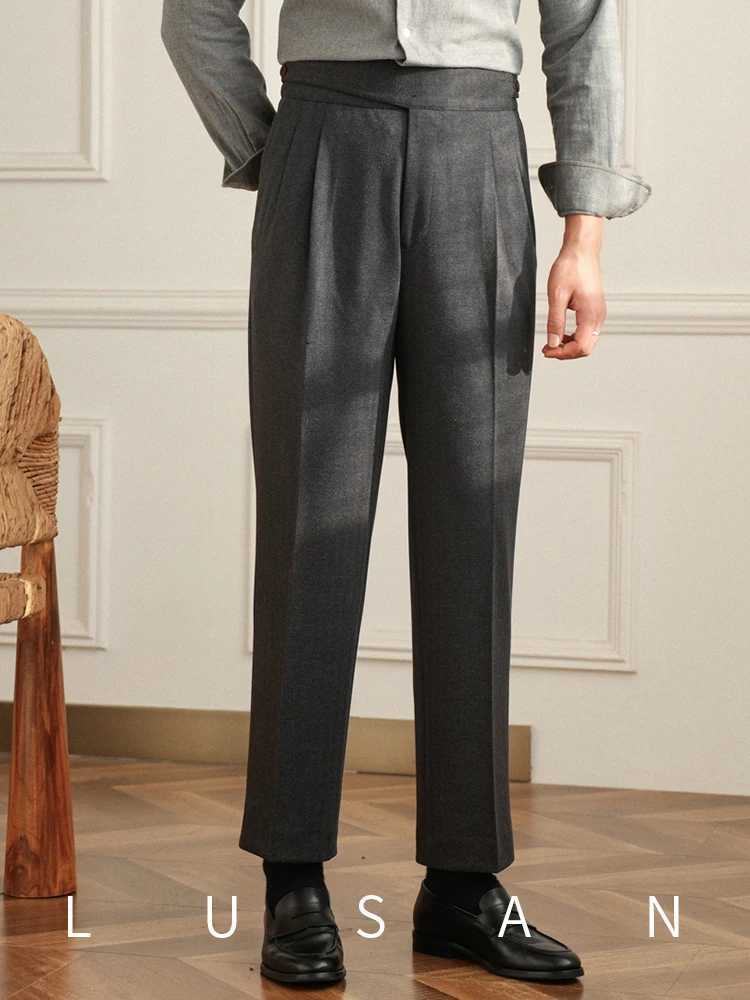 Autumn and Winter Mens Casual Gurkha Thick Straight High Waist Pants Vintage Warm All-match Trendy Western Pants X250113