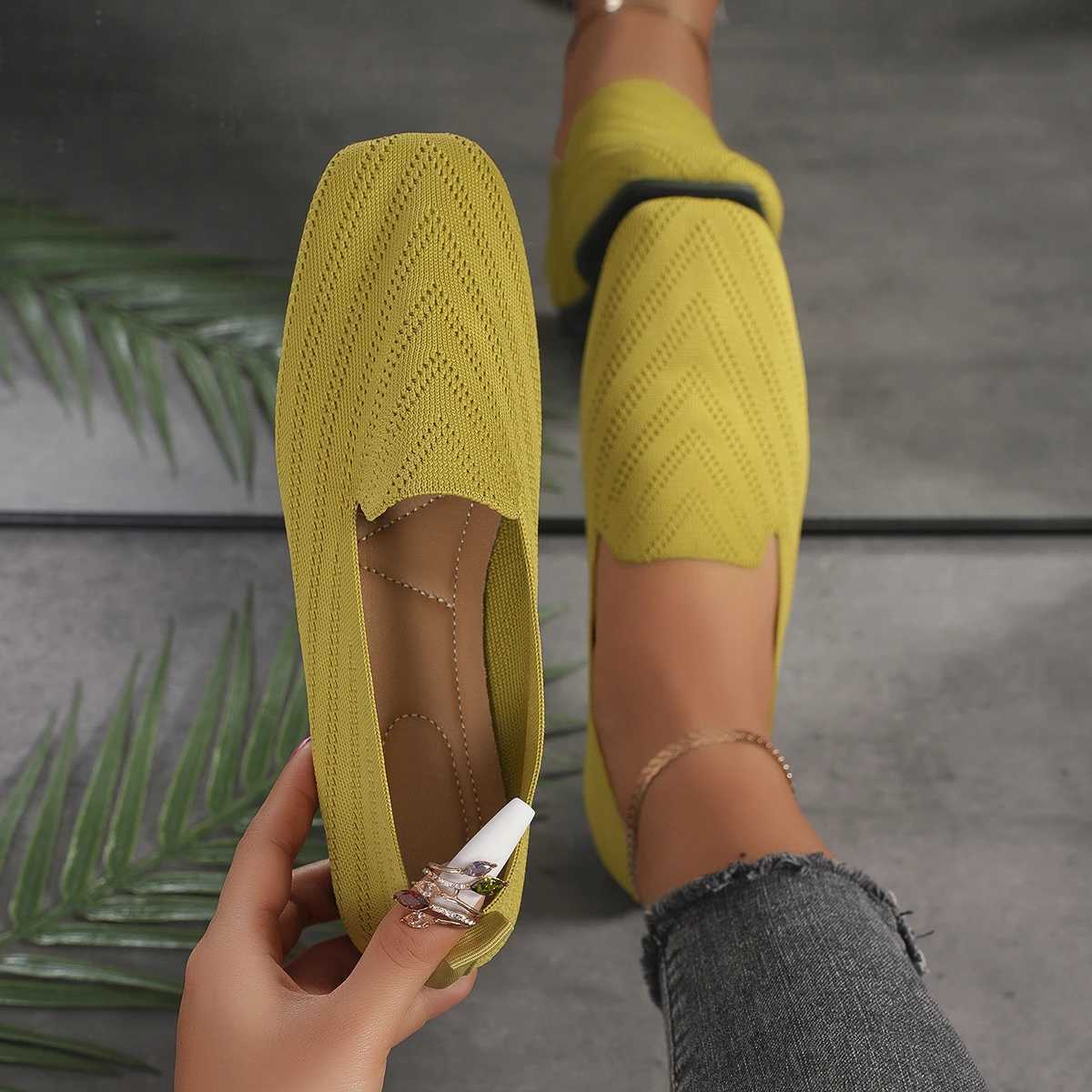 Women Flats Shoes Pointed Toe Solid Knitted Slip Loafers Spring Casual Breathable Ballet Sneakers Mesh Breathable Flats ShoesXJ250113