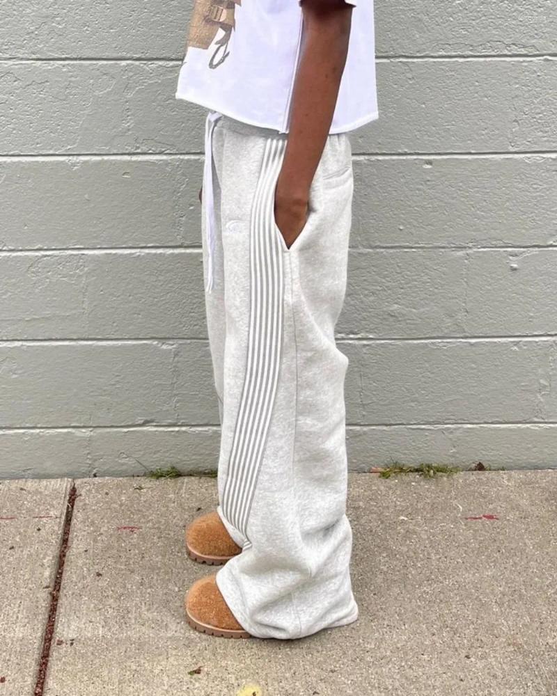 Mens Pants Y2k Street Harajuku Trendy Brand Oversized Trousers Loose Casual Wide Leg Women American Retro Striped Knitted Men