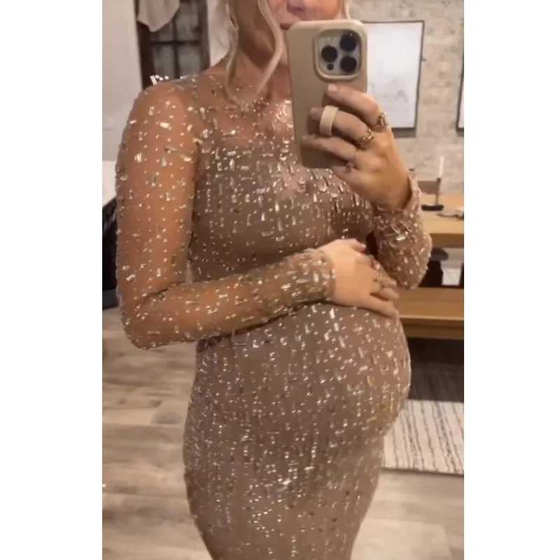 Hot Stones Sparkly Wedding Dress Pregnant Dress Photo Pantyhose Para Embrazadas W250113