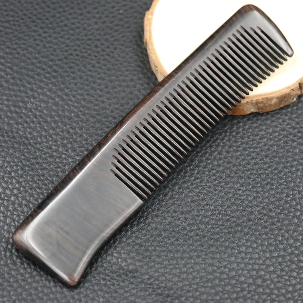 Natural African Ebony Beard Moustache Pocket Comb- Black Sandalwood Portable Travel Beard Combs with Leather Case 250107