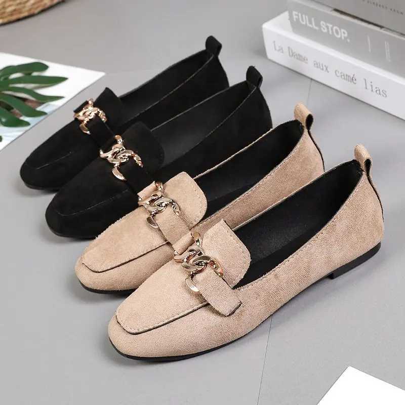Spring Fi Flat Shoes Women Quality Metal Slip Loafer Shoes Ladies Flats Mocassins Big Size 35-41 Sapato Feminino 2024XJ250113