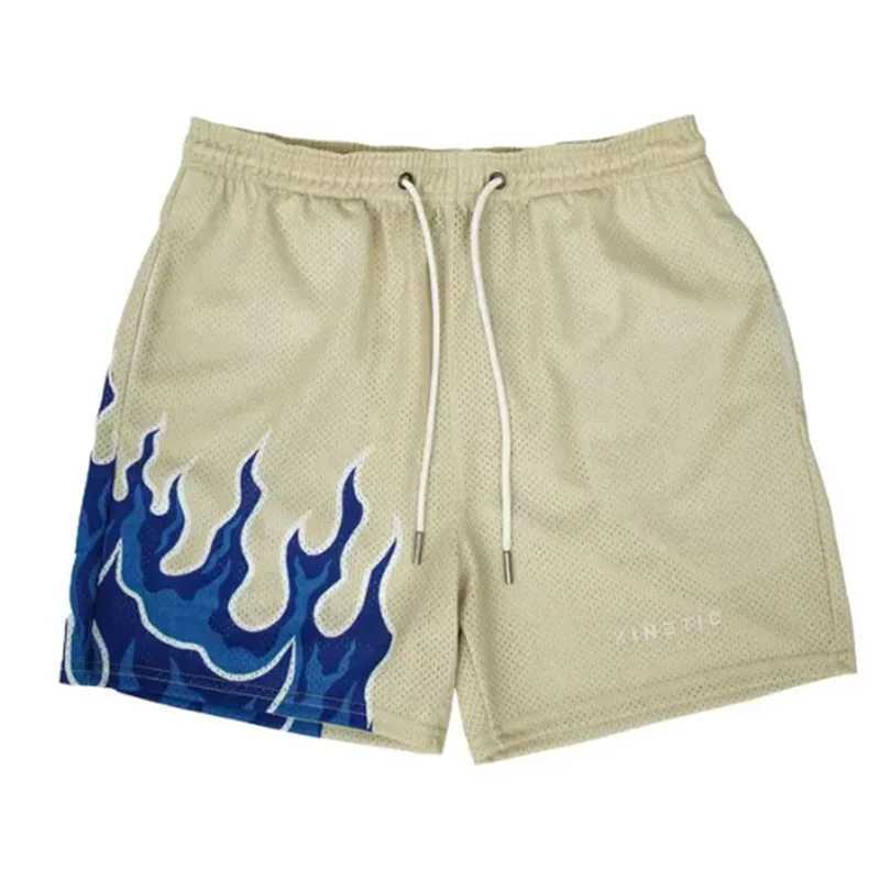 2023 mesh breathable mens shorts gym basketball running quick drying shorts bagged flame print fashionable summer shortsXJ250407