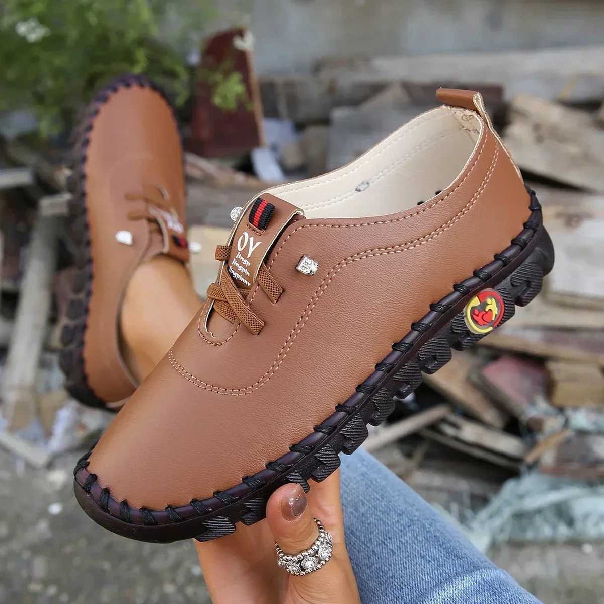 Platform Sneakers Women Shoes Loafers Lace Up Leather Flat Slip- 2023 New Autumn Casual Mom Shoe Mujer Zapatos Chaussure FemmeXJ250113