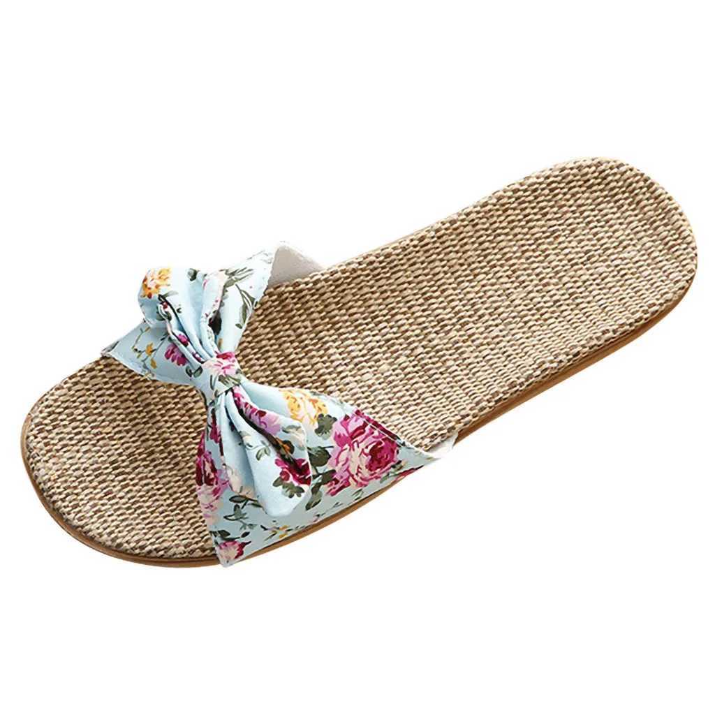 Ladies Bohemian Style Bow Flower Linen Slippers Sandals Beach Shoes Home Shoes Beach Indoor Non Slip Shoes 2024 Z250614