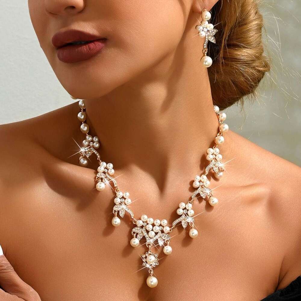 Elegant and atmospheric water droplet jewelry, elegant wers, geometric circles, pearl earrings, necklace, women's set