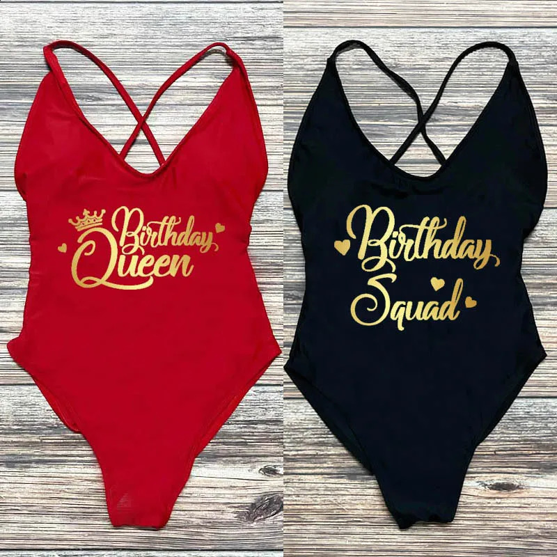 Birthday Queen Team swimsuit womens sexy apron one-piece swimsuit womens singles party swimsuit biquinis feminino 250110